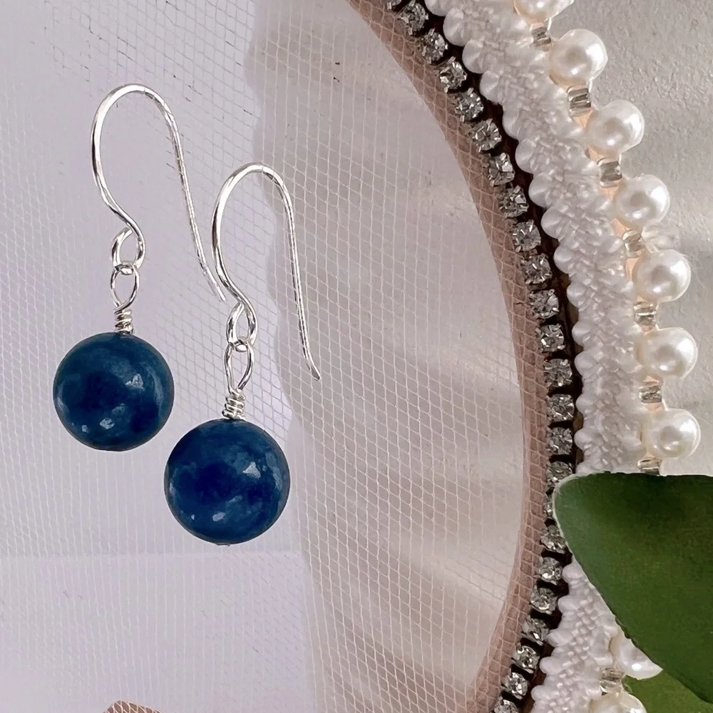 Artisan Sterling Silver Blue Jade Dangle Earrings - Picture 13 of 13